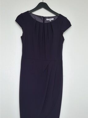 LK Bennett Deep Purple Cap-Sleeve Pleated Midi Dress